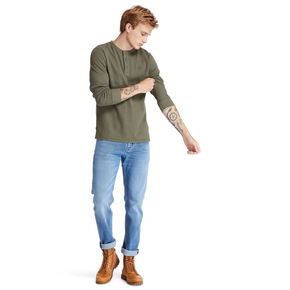Camisa Timberland Hombre Wharf River Waffle-Knit Henley Verde Oliva - Chile YAS-278310